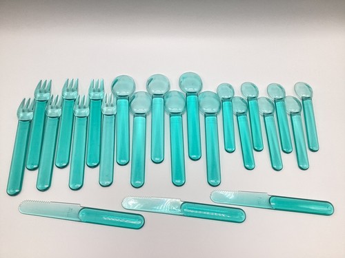 Bodum Camping Picnic Flatware Teal Turquoise Set Lot 23 Fork Spoon Knife Swiss - Picture 8 of 16