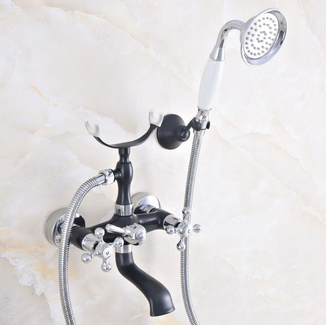 Black Chrome Brass Telephone Style Bath Tub Faucet Mixer ...