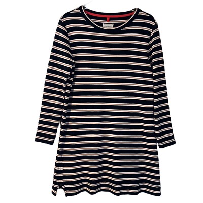 Lou Grey Black Brown Striped Shirt Dress 3/4 Sleeves Knee