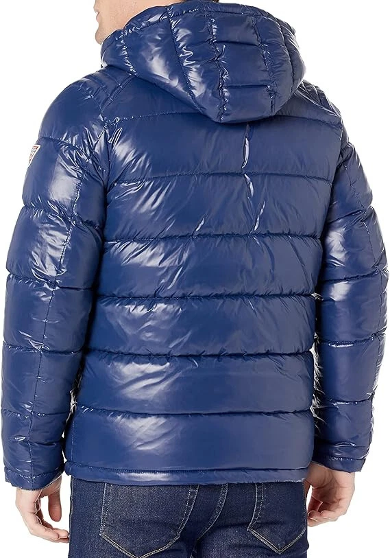 $225 GUESS Men's Mid-Weight Puffer Jacket with Removable Hood, Navy, Large - Image 2 of 3