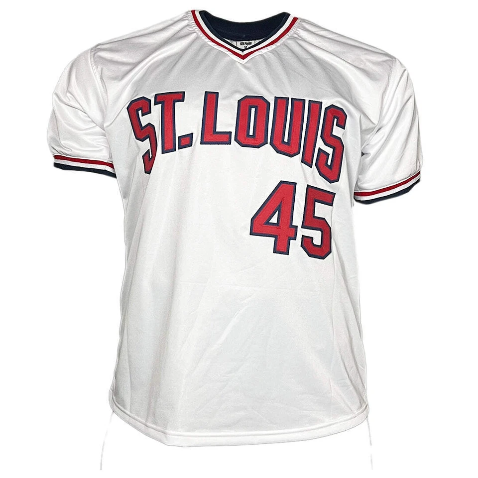 Camiseta de béisbol blanca firmada por Bob Gibson de San Luis (JSA) Foto 3 de 3
