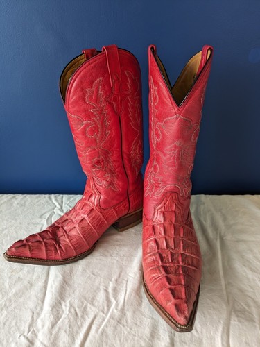 Rayo de Plata Crocodile Caiman Red Shoes Cowboy Boots Men's Size 7