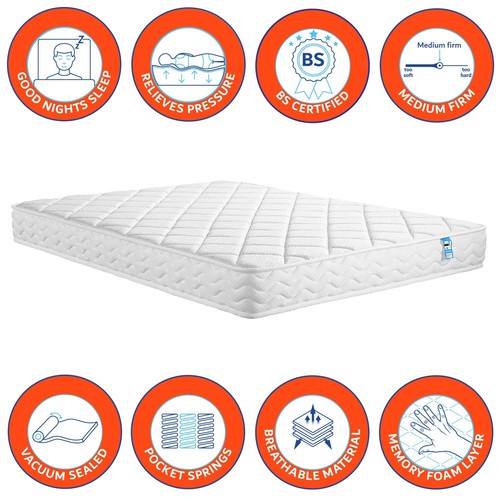 White Solid Wooden Bed Frame Single 4ft Double King Size Bed With Mattress Pine