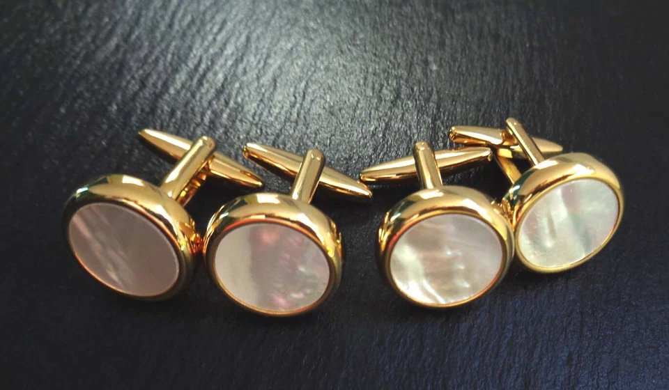 Perlmutt Manschettenknöpfe  vergoldet glänzend + Geschenkbox MK0445 SALE - Bild 2 von 4