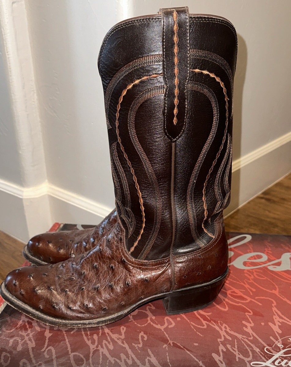 Lucchese Mens' Sienna Full Quill Ostrich Brown Derby Calf Cowboy