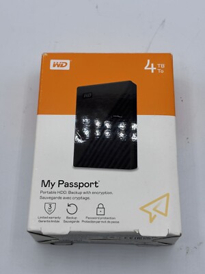 WD 4TB My Passport Portable External Storage Hard Drive WDBPKJ0040BBK