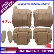 For 1999-2002 GMC Sierra Driver & Passenger Bottom & Top Leather Seat Cover Tan