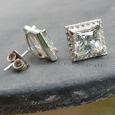 2.00 Ct Certified Princess Cut White Diamonds Designer Studs-Great Shine  Bling