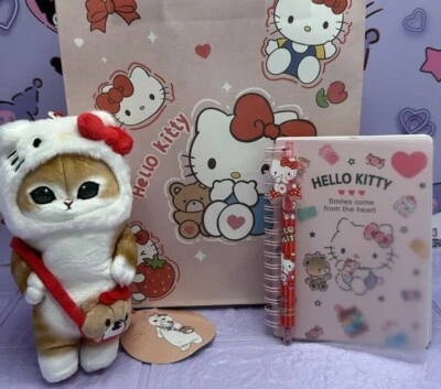 Original MOFUSAND Katze Hello Kitty Sanrio Plüsch Kuschelanhänger Notizbuch Stift Geschenktüte