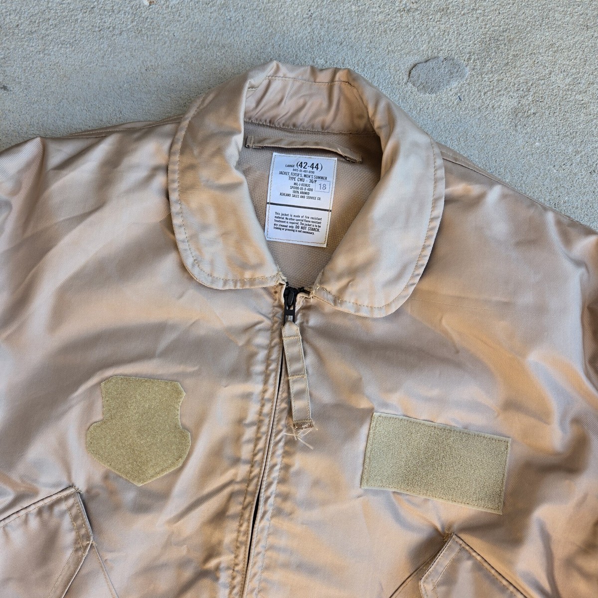 Vtg 2000s USGI Nomex Flight Jacket Flyers Summer CWU-36/P L Tan