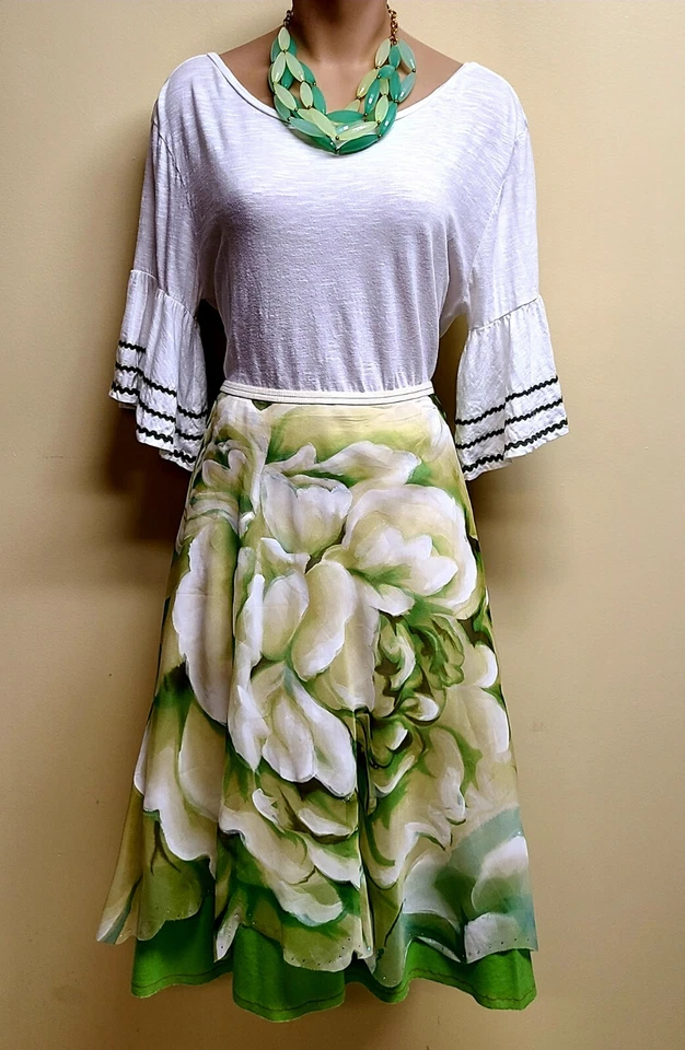 Falda floral única verde y blanco Rozae Nichols, talla pequeña Foto 2 de 4