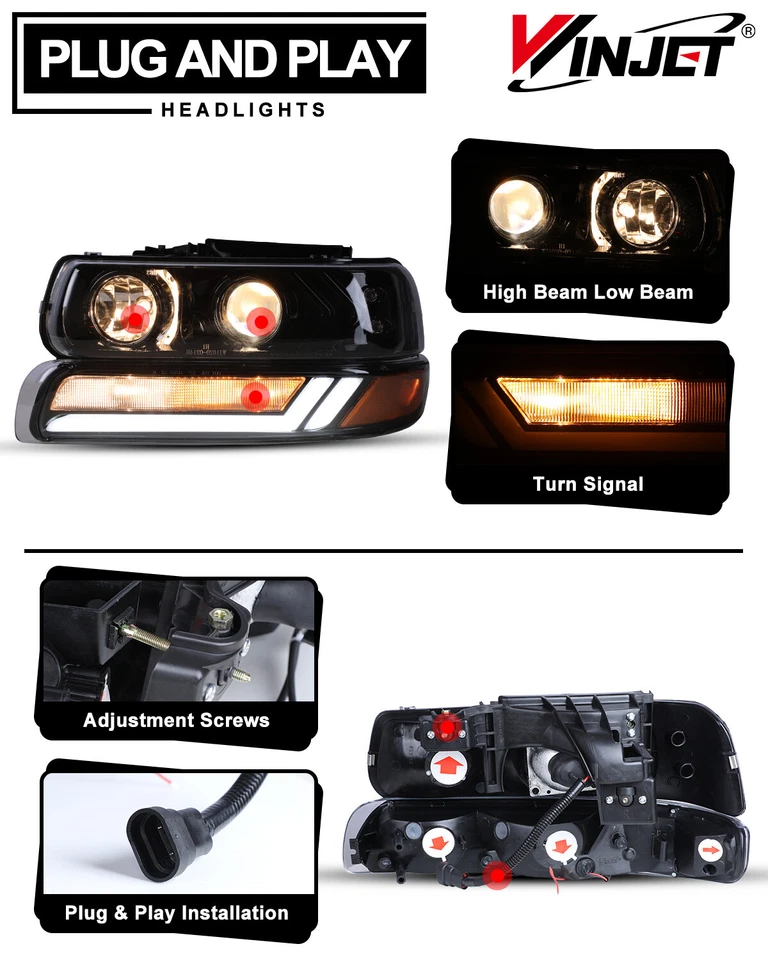 Faros LED + luces traseras negras para Chevy Tahoe Suburban 1500 2000-2006 Foto 3 de 4