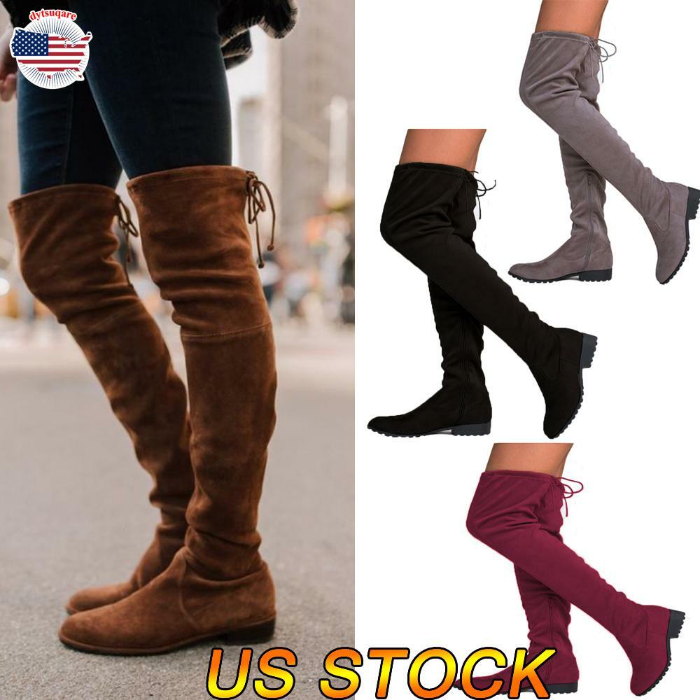 red over the knee flat boots