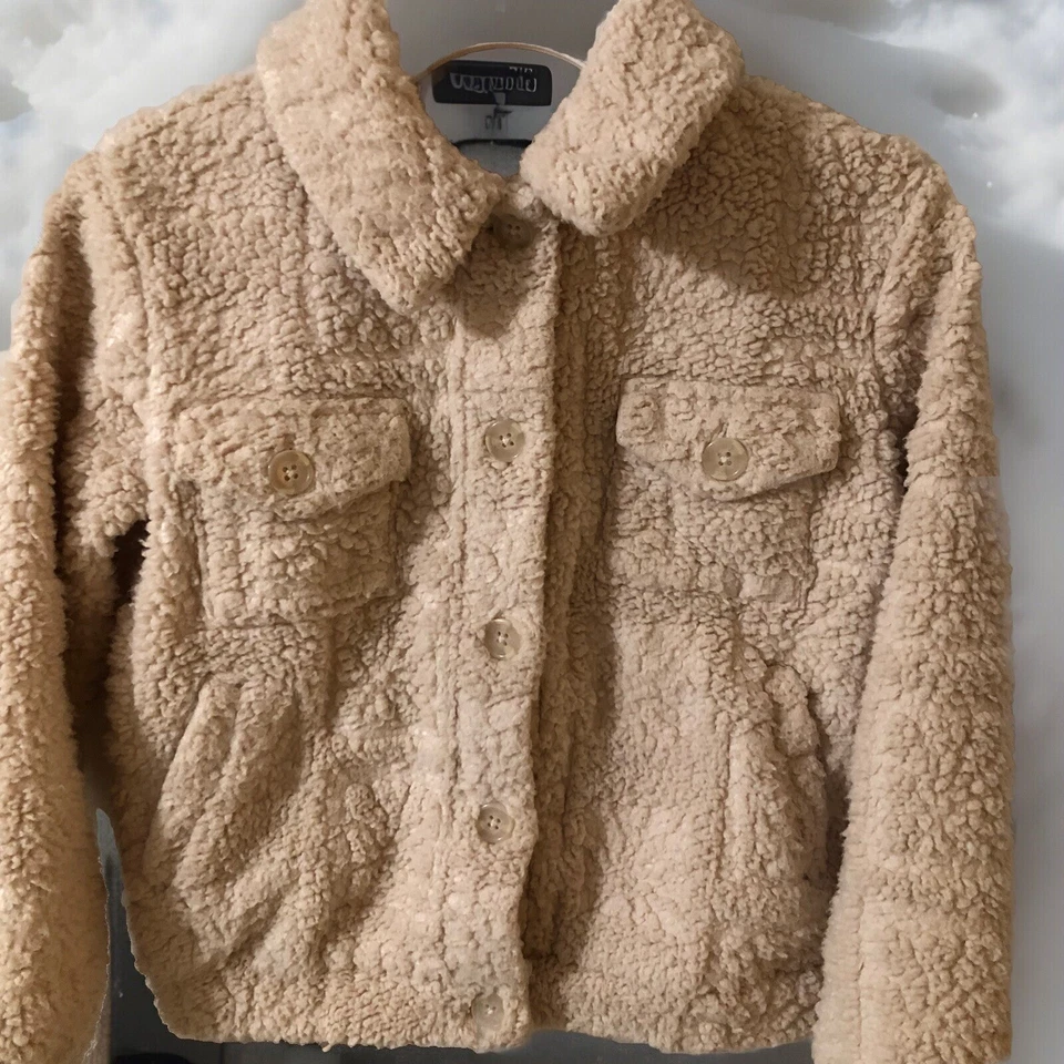 NUEVO CON ETIQUETAS Billabong Niñas Sherpa Chaqueta Abrigo Shaket XS/6 Crema Suave Cálido Ret. $65 Foto 3 de 4
