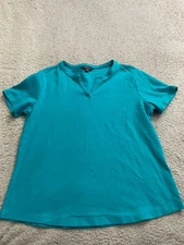Eddie Bauer Women Short Sleeve Henley Blouse Aqua Green Size L