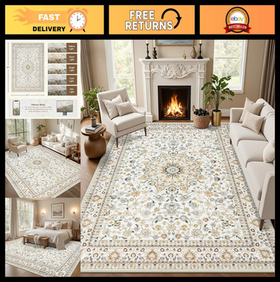 8x10 Washable Area Rug - Soft Vintage Boho Carpet, Non-Slip, Stain Resistant for