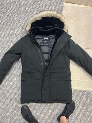 Abercrombie & Fitch Ultra Parka Down Jacket Black Mens Medium Faux Fur Hooded