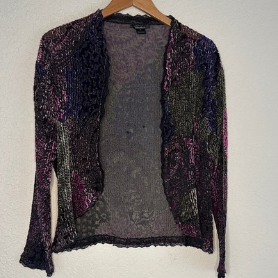 Needles　V-Neck Cardigan Burnout Velvet Burnout Velvet Crinkly Open Cardigan Sweater Dark Goth Purple