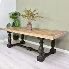 Farmhouse Rustic Natural Reclaimed Parquet Top Dark Leg Large Dining Table 2.4m