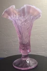 7" Fenton Art Glass Pink Opalescent Daffodil Footed Trumpet Vase
