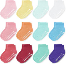 12 Pair Baby Toddler Socks Non-Slip Grip Cotton Ankle Socks for Boys Girls Non S