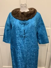 Vintage 1950s PETTY HITE  Cocktail Dress And Coat Teal With Mink Collar Fabulous