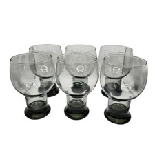 Set of 6 Vintage Libbey STAX SMOKE Gray Pedestal Glasses Goblets Retro Barware B