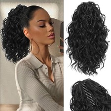 Ponytail Extension 12 Inch Curly Claw Clip Black Hair Piece - Easy to Wear