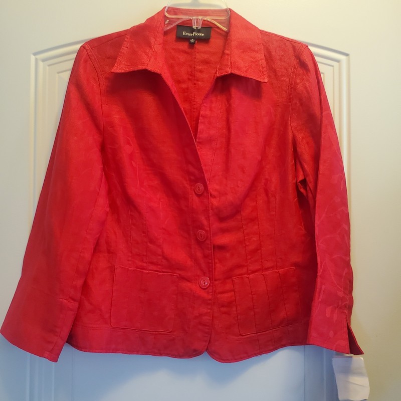 Evan Picone watermelon linen button 3/4slv blouse Sz. 10