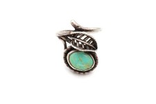 Vintage Native American Navajo Sterling Silver Turquoise Leaf Ring Size 5