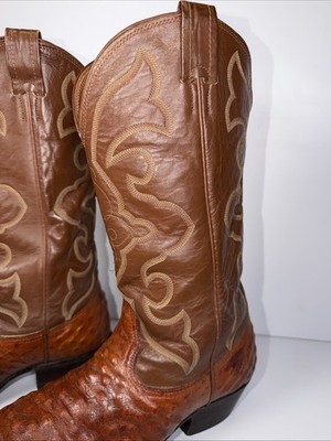 Vintage Nocona 9.5D Full Quill Ostrich Western Cowboy Boots  display picture 1