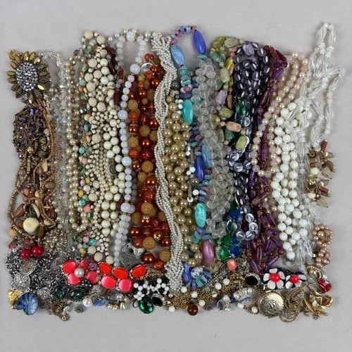 3 lbs Vintage Estate Costume Jewelry for Crafting Earrings Brooches Necklaces