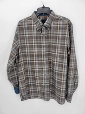 Jos A Bank Joseph Shirt Mens Large Brown Gray Plaid Button Up Preppy Office