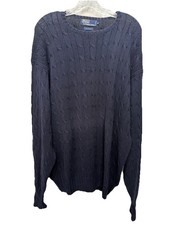Vintage 90s Polo Ralph Lauren Mens Cable Knit Sweater Cotton Size XL Blue