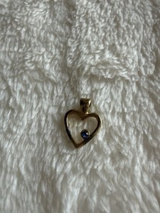 Authentic Antique Gold Plated Heart Charm Pendant with Blue Sapphire