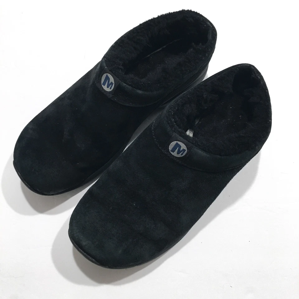 Merrell Clogs Women 9 Black Primo Chill Slides Mules Comfort Slip On Fur Suede - Image 3 of 4