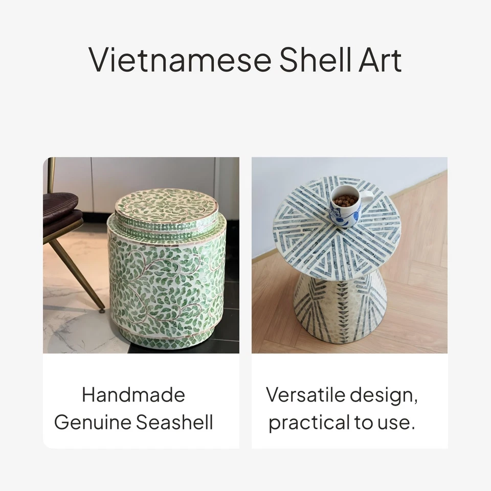 Handmade Shell Inlay Accent Table, Artistic Design - Image 3 of 4