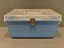VTG Wilson Wil-hold Plastic Blue Sewing Box w Tray 12x7x7 USA