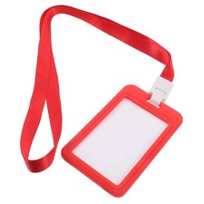 Reusable Red Id Badge Holder with Clear Window Lanyard for Work and School