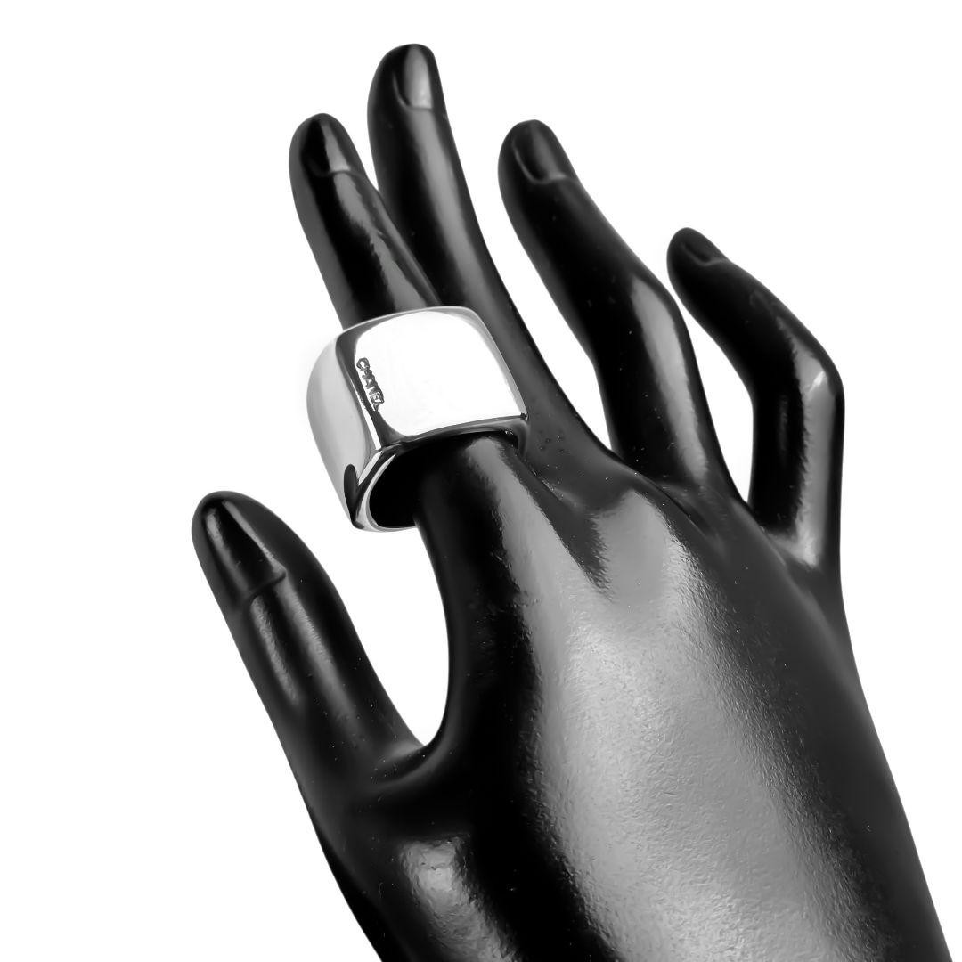 Auth CHANEL Ring Logo Square Silver 925 Unisex Jewelry Luxury Genuine thumbnail 2