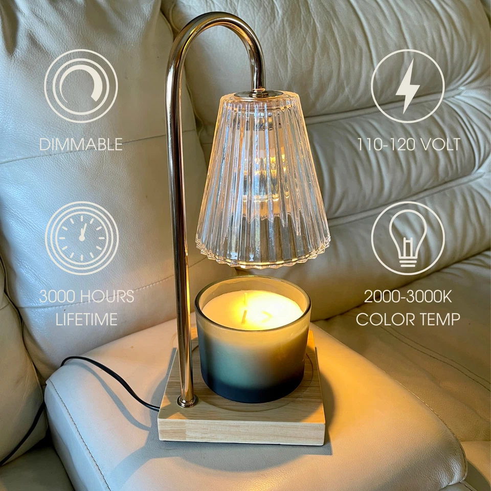 Lámpara calentador de velas estética - Calentador eléctrico de fusión de cera con atenuador y bombillas dobles Foto 4 de 4