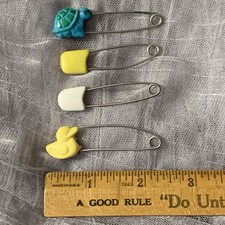 Four Vintage Diaper Pins Duck Turtle Japan Hong Kong Baby Infant Diapers