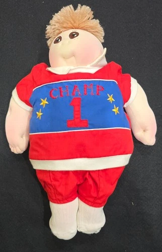 Vintage Cabbage Patch Kids Doll Champ #1 Sports Outfit Red Blue Soft Body Doll