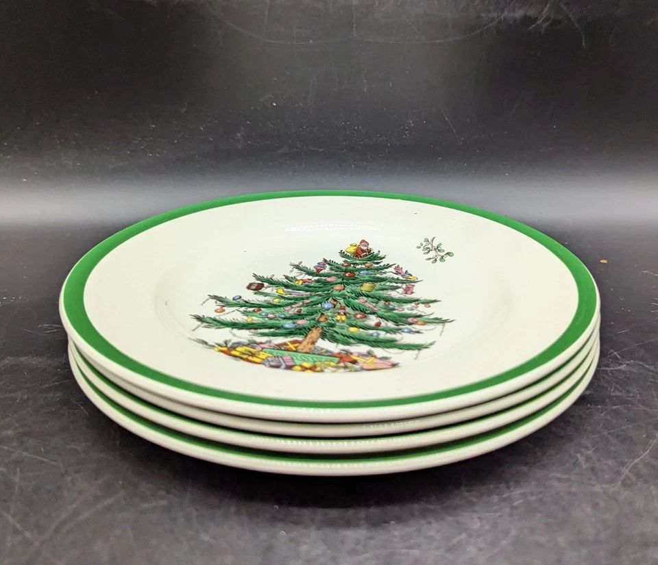 Juego de 4 platos de ensalada Spode de melamina de árbol de Navidad de 8 pulgadas (bandas verdes) Foto 2 de 4