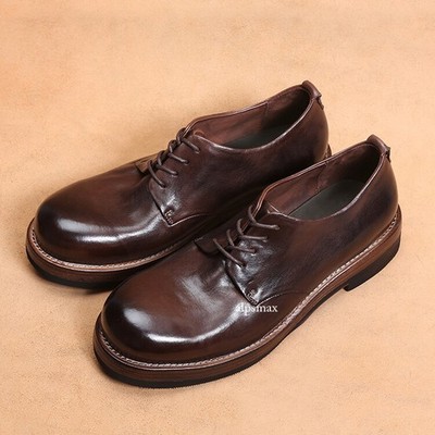 Japanese Style Retro Men Real Leather Lace Up Formal Dress Derby Shoes Round Toe