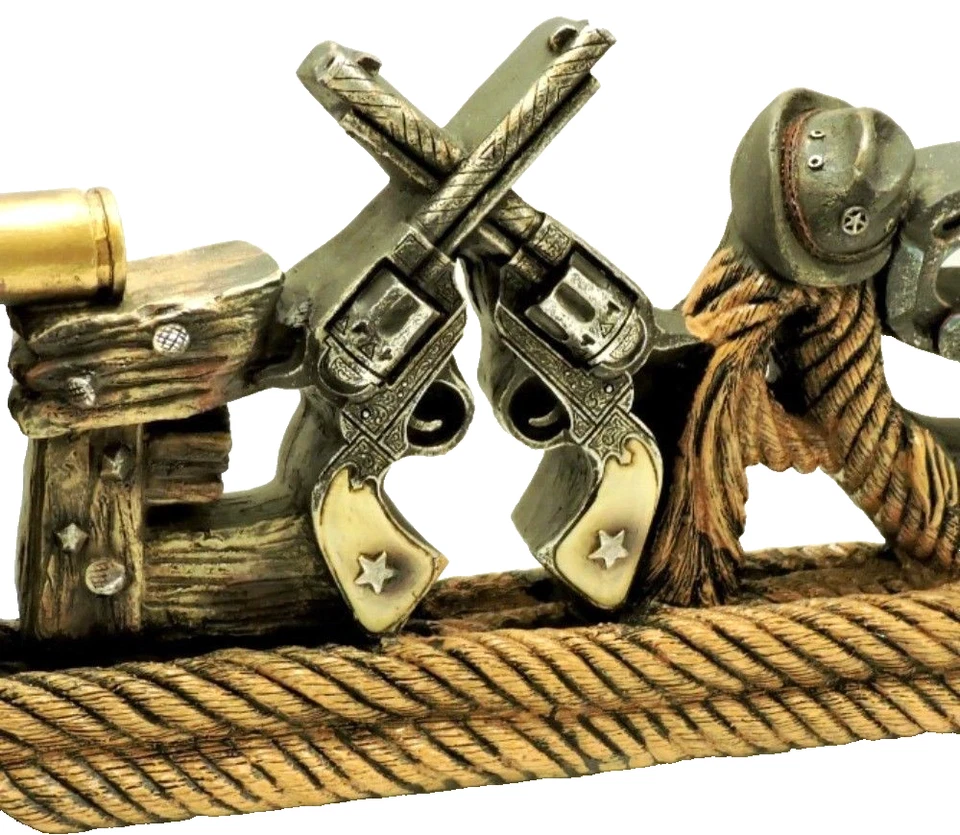 Texas Cowboy Hat Pistols Horseshoe 10 x 5 1/2in Rustic New Decor Polyresin - Image 3 of 4