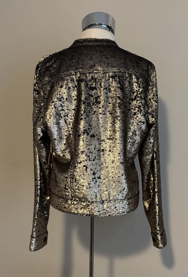 True Religion Sequin Jacket Gold Black Logo Women’s Large NWT - Image 4 of 4