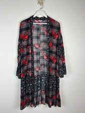 Umgee Cardigan Kimono Small Woman S Boho Floral Roses Check Print Rayon Flowy