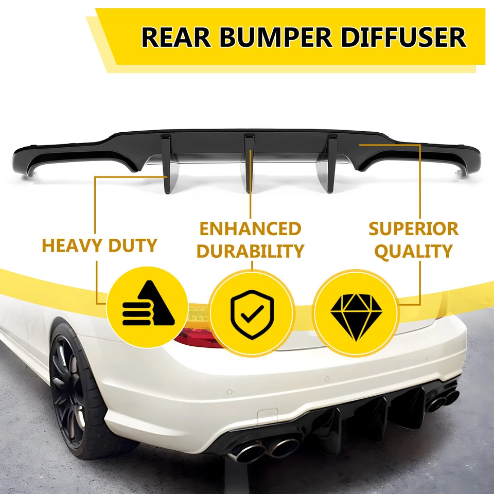 For Mercedes W204 C250 C300 C350 C63 AMG 2012-14 Gloss Black ABS Rear Diffuser — 第 2/4 张图片