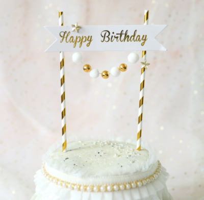 Gold Star 'Happy Birthday' Glitter Cake Topper & Banner - Sparkly Party Decor Set